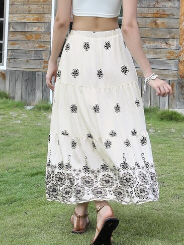 Allegra K Boho Maxi Skirt for Women Ruffle Hem A Line Elastic High Waist Elegant Flowy Flared Long Skirts in Kuwait