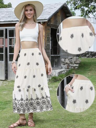 Allegra K Boho Maxi Skirt for Women Ruffle Hem A Line Elastic High Waist Elegant Flowy Flared Long Skirts in Kuwait