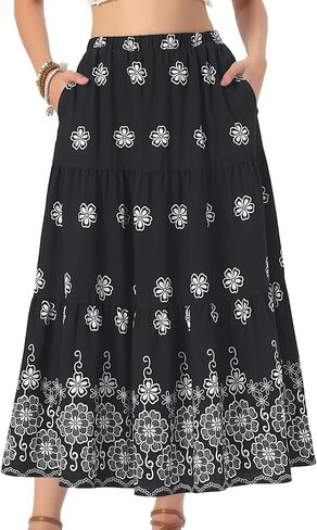 Allegra K Boho Maxi Skirt for Women Ruffle Hem A Line Elastic High Waist Elegant Flowy Flared Long Skirts in Kuwait