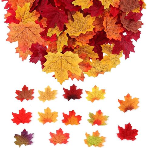 100Pcs Fake Fall Leaves, 8cm/3.15inch Autumn Leaves, Fall Party Decorations Maple Leaf Cutouts Decor Artificial Plastic Craft Autumn Decoration for Thanksgiving Party Weddings（100） in Saudi Arabia