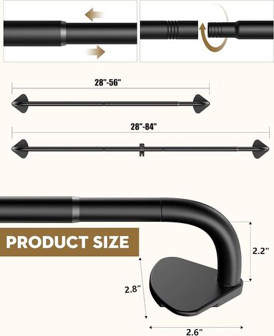 Blackout Curtain Rod for Windows 48" to 84", 3/4 Inch Heavy-Duty Metal Wrap Around Curtain Rod with Hidden Brackets, Suitable for Bedroom, Bathroom, Living Room, Matte Black in Saudi Arabia