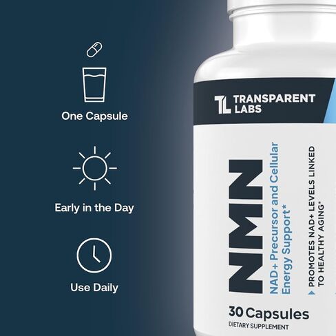 Transparent Labs NMN Supplement for NAD+ Levels - NAD Supplement with 600 mg Nicotinamide Mononucleotide to Support Healthy Aging, Cellular Energy Production, & Metabolic Balance - 30 Count in Saudi Arabia