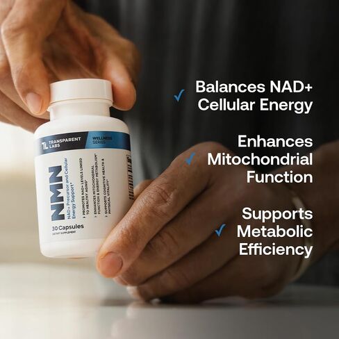 Transparent Labs NMN Supplement for NAD+ Levels - NAD Supplement with 600 mg Nicotinamide Mononucleotide to Support Healthy Aging, Cellular Energy Production, & Metabolic Balance - 30 Count in Saudi Arabia
