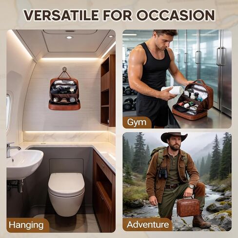Mens Toiletry Travel Bag,PU Leather Toiletry Bag for Men,Water-Resistant Travel Bag for Toiletries,Brown Shaving Bag for Men, Mens Birthday Gift Ideas for Fathers Day Men Him Husband Dad in Saudi Arabia