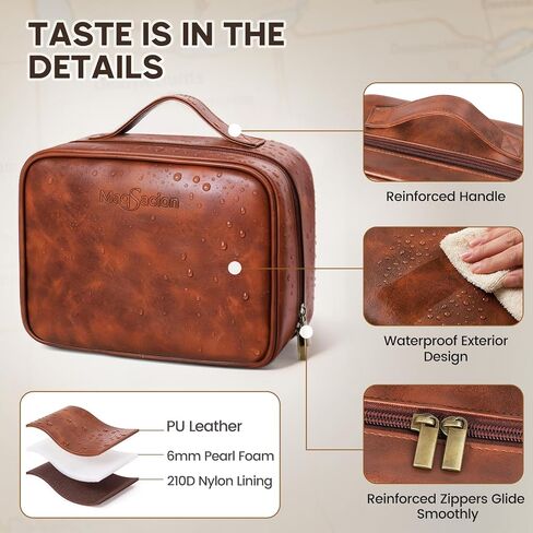 Mens Toiletry Travel Bag,PU Leather Toiletry Bag for Men,Water-Resistant Travel Bag for Toiletries,Brown Shaving Bag for Men, Mens Birthday Gift Ideas for Fathers Day Men Him Husband Dad in Saudi Arabia