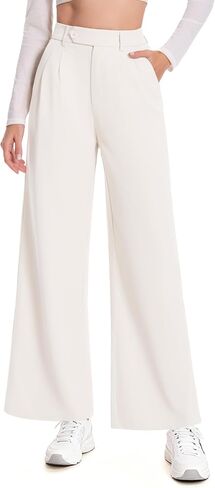 Women Wide Leg Dress Pants High Waisted Stretchy Work Pleated Office Trousers Business Casual Slacks Palazzo Pant in Saudi Arabia
