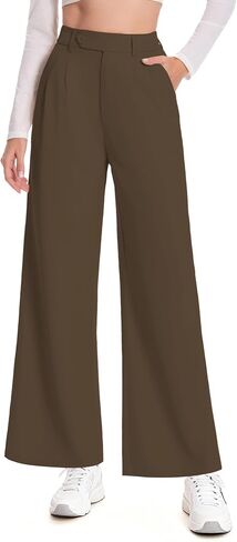 Women Wide Leg Dress Pants High Waisted Stretchy Work Pleated Office Trousers Business Casual Slacks Palazzo Pant in Saudi Arabia