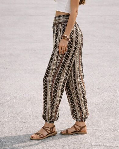 Women's Boho Pants Summer Casual High Waisted Lightweight Comfy Wide Leg Palazzo Lounge Pants with Pockets Blend Color in Kuwait