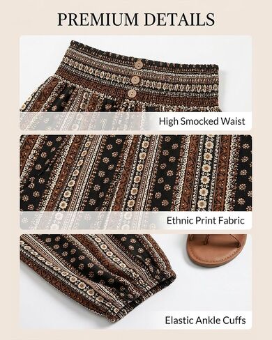 Women's Boho Pants Summer Casual High Waisted Lightweight Comfy Wide Leg Palazzo Lounge Pants with Pockets Blend Color in Kuwait