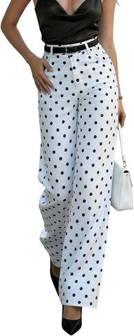 Womens Cropped Jeans Black & White Polka Dot High Waist Wide Leg Pants Vintage Style Trousers Pant in Kuwait