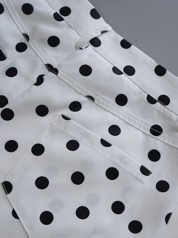 Womens Cropped Jeans Black & White Polka Dot High Waist Wide Leg Pants Vintage Style Trousers Pant in Kuwait