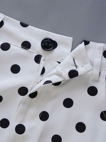 Womens Cropped Jeans Black & White Polka Dot High Waist Wide Leg Pants Vintage Style Trousers Pant in Kuwait