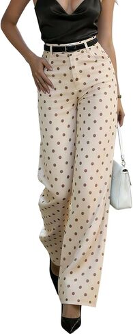 Womens Cropped Jeans Black & White Polka Dot High Waist Wide Leg Pants Vintage Style Trousers Pant in Kuwait