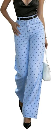 Womens Cropped Jeans Black & White Polka Dot High Waist Wide Leg Pants Vintage Style Trousers Pant in Kuwait