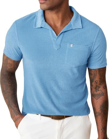 Mens Terry Cloth Polo Shirts Johnny Collar Casual Shirt with Pocket (S-XXL) in Saudi Arabia