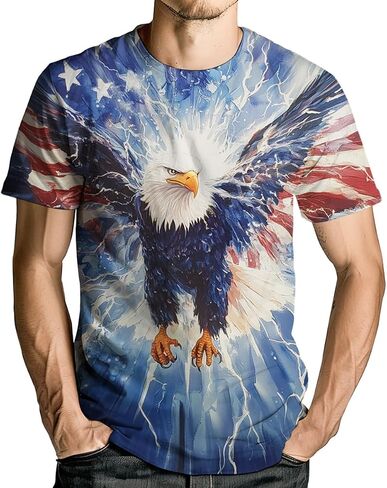 Men's Creative American Flag T-Shirt Eagle Fashion Tie Dye Graphic Tee Shirt Short Sleeves in Saudi Arabia