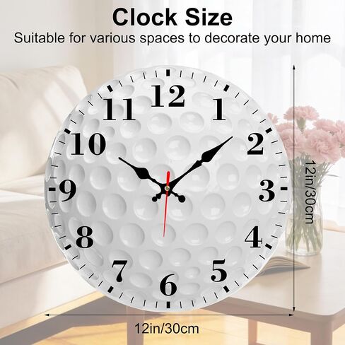 Identiy Golf Ball Texture Round Wall Clock 12 Inch, Silent Non-Ticking Battery Operated, Large Number Display Round Analog Wall Clock Decorative for Bedroom,Bathroom,Office and Kitchen in Saudi Arabia