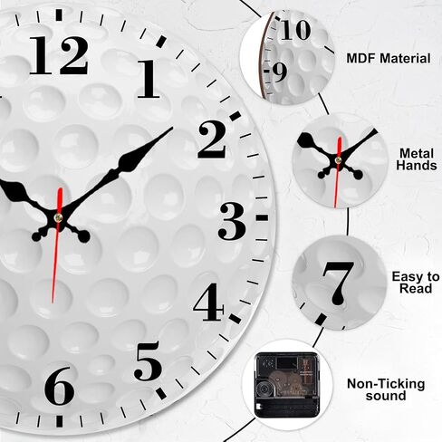 Identiy Golf Ball Texture Round Wall Clock 12 Inch, Silent Non-Ticking Battery Operated, Large Number Display Round Analog Wall Clock Decorative for Bedroom,Bathroom,Office and Kitchen in Saudi Arabia