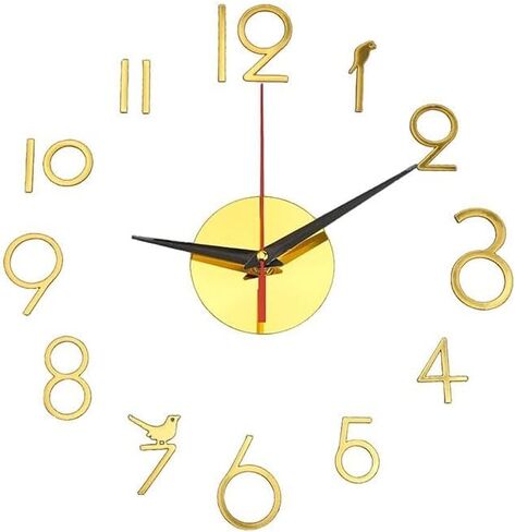 ساعة حائط لاصقة ثلاثية الأبعاد، لساعة الحائط الأكريليك، لا تشمل البطارية، لون ذهبي، قطر 60 سم in Kuwait