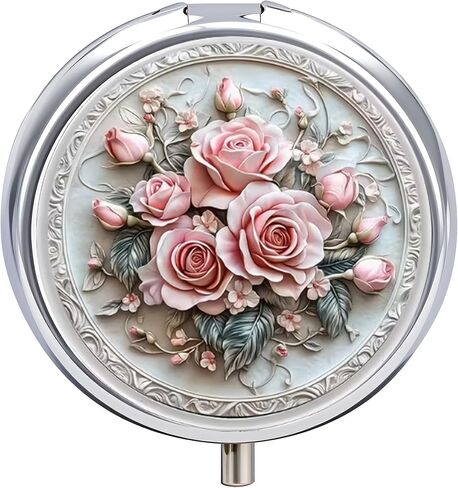 Stylish Pink Roses Floral-Themed Pill Box with 3 Compartments – Compact and Durable Organizer for Supplements and Medication in Kuwait