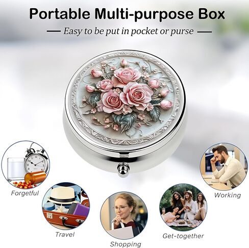 Stylish Pink Roses Floral-Themed Pill Box with 3 Compartments – Compact and Durable Organizer for Supplements and Medication in Kuwait