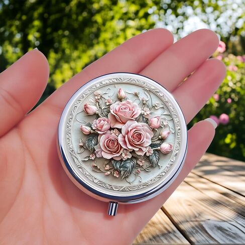 Stylish Pink Roses Floral-Themed Pill Box with 3 Compartments – Compact and Durable Organizer for Supplements and Medication in Kuwait