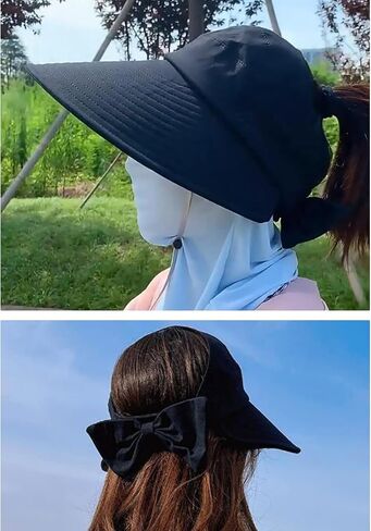 Women Sun Visor Hat Bow Adjustable Large Wide Brim Foldable Hats Summer UV Protection Beach Cap in Saudi Arabia