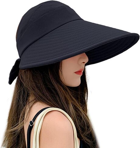 Women Sun Visor Hat Bow Adjustable Large Wide Brim Foldable Hats Summer UV Protection Beach Cap in Saudi Arabia