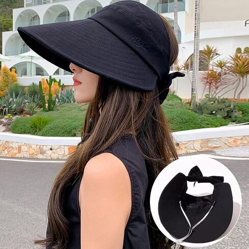 Women Sun Visor Hat Bow Adjustable Large Wide Brim Foldable Hats Summer UV Protection Beach Cap in Saudi Arabia