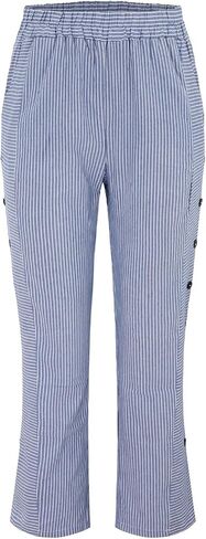 Tatumaie Women's Striped Linen Pants Casual Loose High Waist Trousers with Side Buttons Breathable Summer Pants with Pockets in Kuwait