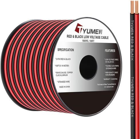 40FT 18 Gauge 2pin 2 Color Red Black Cable Hookup Electrical Wire LED Strips Extension Cord 12V/24V DC Cable, 18AWG Flexible Wire Extension Cords for LED Ribbon Lamp Tape Lighting in Kuwait