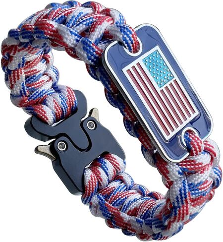 Paracord Bracelet with US Flag Side Release Buckle, Red White Blue in Saudi Arabia