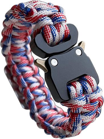 Paracord Bracelet with US Flag Side Release Buckle, Red White Blue in Saudi Arabia