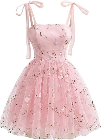 SHENHE Women's Prom Embroidery Ruffle Short Dress Babydoll Lace Sleeveless Corset Dresses in Kuwait