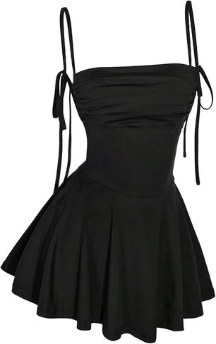 Verdusa Women's Spaghetti Strap Bow Tie Mini Dresses Backless Tiered Layer Sexy Party Club Dresses in Kuwait