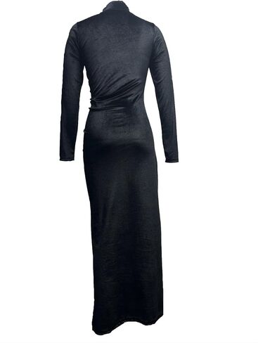 Women's Velvet High Neck Long Sleeve Bodycon Maxi Dress with Side Slit Elegant Party Dress in Kuwait