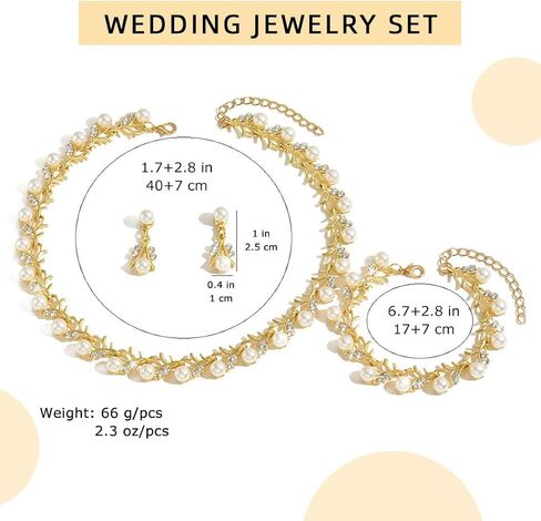Gold Pearl Jewelry Sets for Women Rhinestone Necklace Earrings Bracelet Sets Pearl Statement Necklaces Wedding Jewelry Set for Brides in Saudi Arabia
