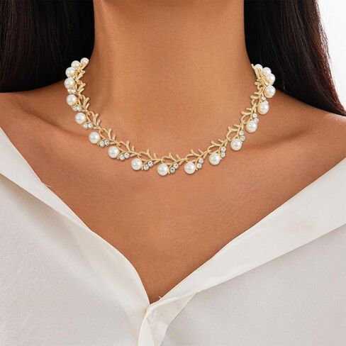 Gold Pearl Jewelry Sets for Women Rhinestone Necklace Earrings Bracelet Sets Pearl Statement Necklaces Wedding Jewelry Set for Brides in Saudi Arabia