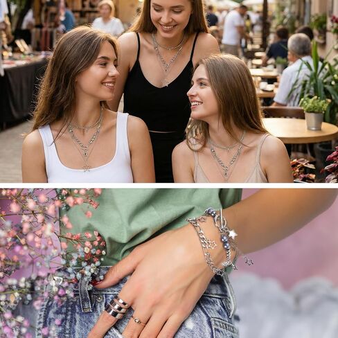 Y2k Accessories Set Stack Layered Necklace Cute Silver Star Bracelet Hip Hop Pants Chain Belt Goth Aesthetic Vintage Jewelry Set for Women in Kuwait