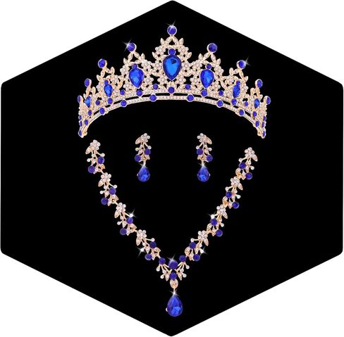 Crystal Tiara and Jewelry Set for Women Royal Crowns Earrings Necklace for Bridal Wedding Princess and Queen Costume Jewelry for Prom Pageant Pageant Birthday Party Halloween Quinceanera in Saudi Arabia