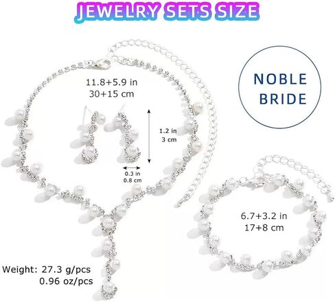 Wedding Jewelry Sets for Women Pearl Necklace Earrings Bracelet Set Silver Rhinestone Necklaces Statement Bridal Jewelry Prom Costume Jewelry Set in Saudi Arabia