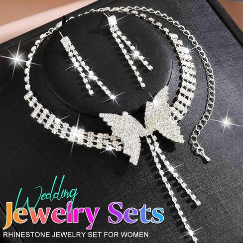Yean Butterfly Choker Necklace and Earring Silver Bridal Jewelry Set Rhinestone Prom Jewerly for Women in Saudi Arabia