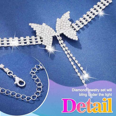 Yean Butterfly Choker Necklace and Earring Silver Bridal Jewelry Set Rhinestone Prom Jewerly for Women in Saudi Arabia