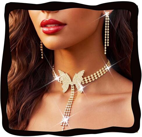 Yean Butterfly Choker Necklace and Earring Silver Bridal Jewelry Set Rhinestone Prom Jewerly for Women in Saudi Arabia