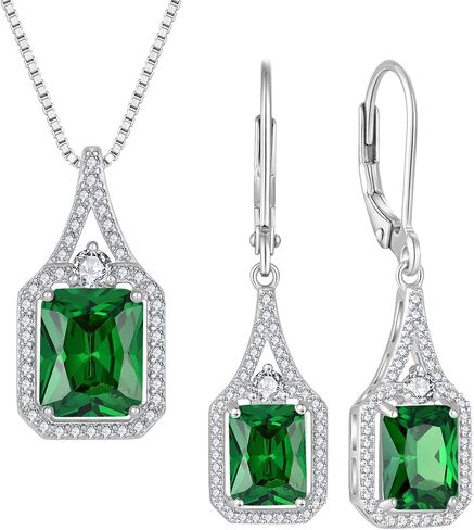 Emerald Cut Jewelry Set 925 Sterling Silver May Birthstone Emerald Necklace Earrings Halo Jewelry Gifts for Women in Saudi Arabia