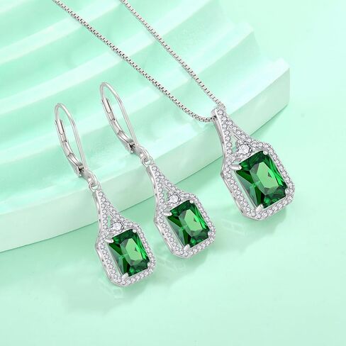 Emerald Cut Jewelry Set 925 Sterling Silver May Birthstone Emerald Necklace Earrings Halo Jewelry Gifts for Women in Saudi Arabia