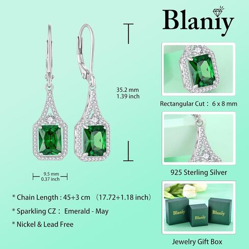 Emerald Cut Jewelry Set 925 Sterling Silver May Birthstone Emerald Necklace Earrings Halo Jewelry Gifts for Women in Saudi Arabia