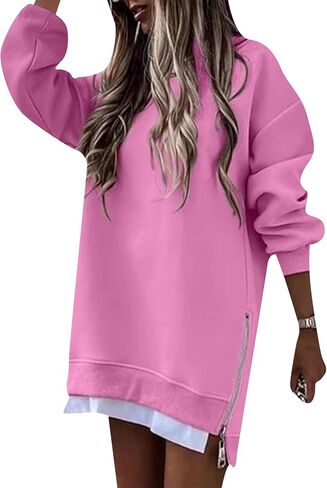 BOFETA Womens Oversized Sweatshirts Pullover Casual Crewneck Long Sleeve Tops Comfy Zipper Slit Outfits in Saudi Arabia