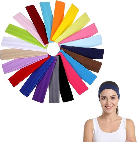 21 Pcs Head Band Pack, Non Slip Milk Silk Headbands Stretchy for Women & Men, Elastic Sweat Bands for Workout Yoga Running, Soft Fashion Hair Bands for Daily Use, Multicolor in Saudi Arabia