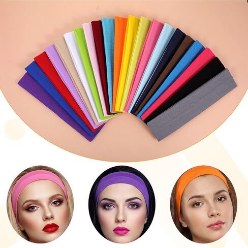 21 Pcs Head Band Pack, Non Slip Milk Silk Headbands Stretchy for Women & Men, Elastic Sweat Bands for Workout Yoga Running, Soft Fashion Hair Bands for Daily Use, Multicolor in Saudi Arabia